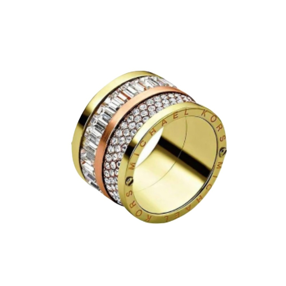 Michael Kors Brilliance Pave Baguette Barrel Two Tone Ring Size 6